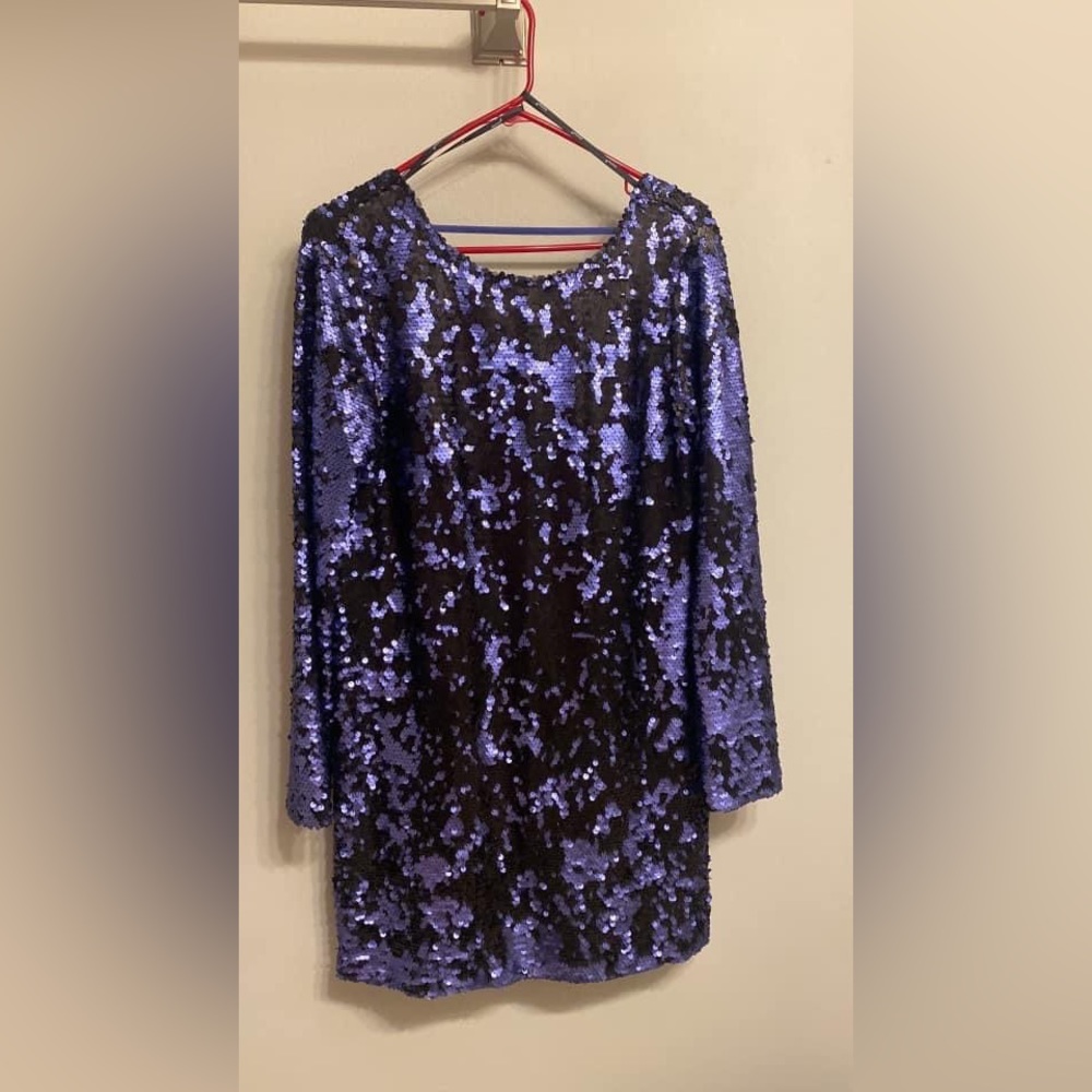 Mink pink black and blue sequin scoop back dress